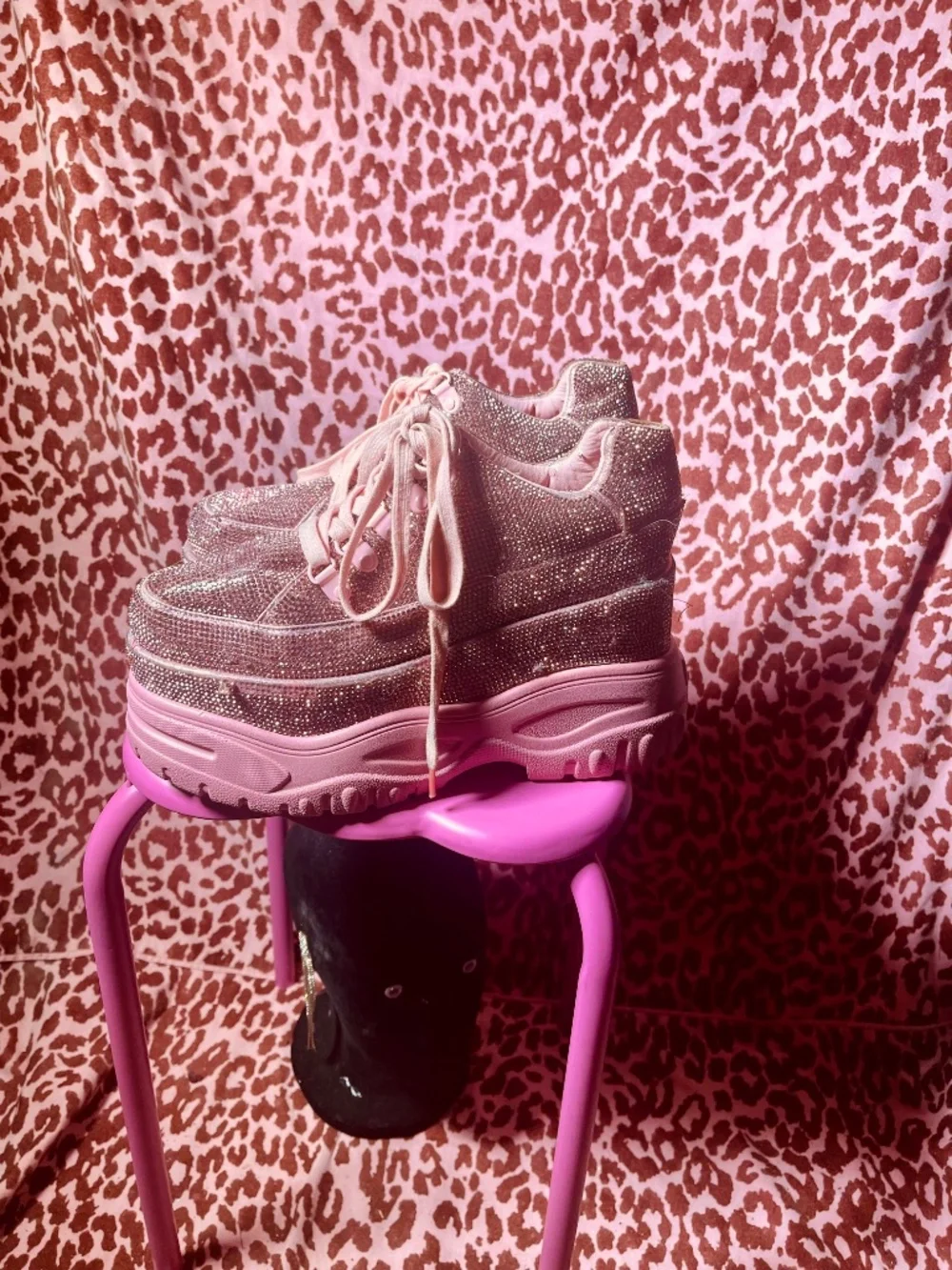 Club Exx Pink rhinestone platform sneakers